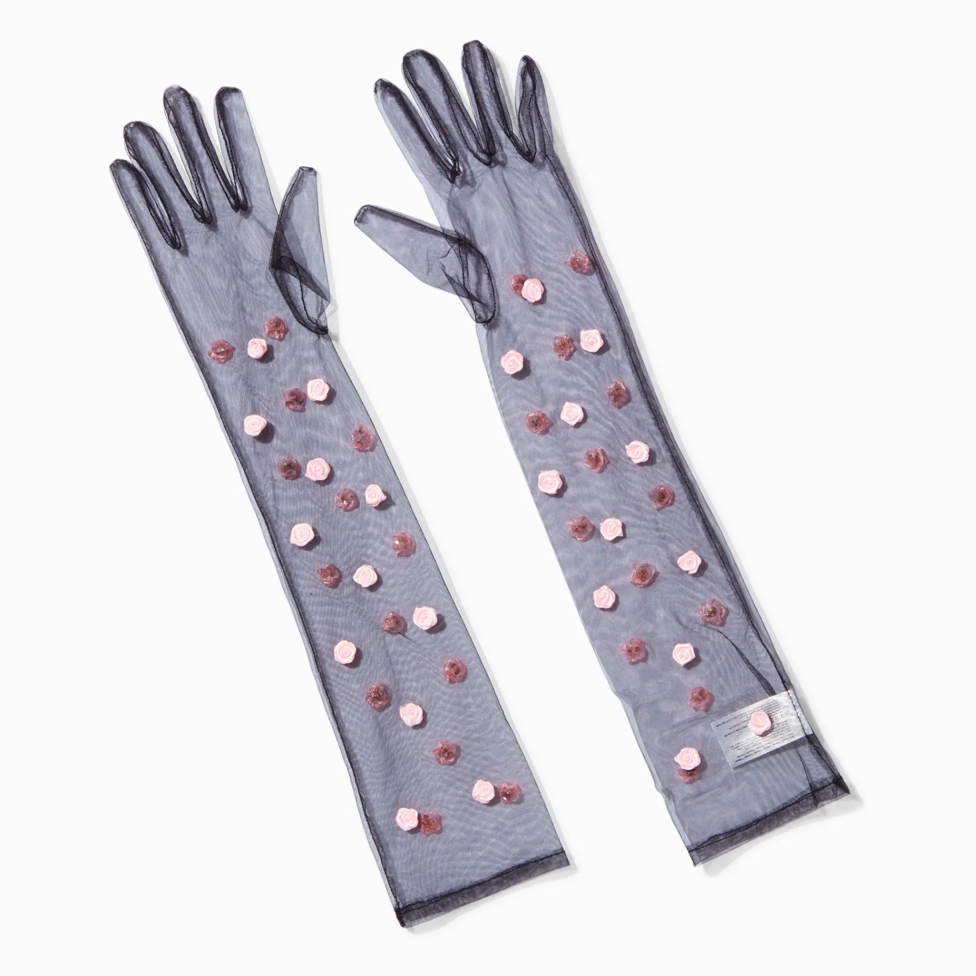 Claire's Gants Et Mitaines-Longs gants rosette en tissu fin noir