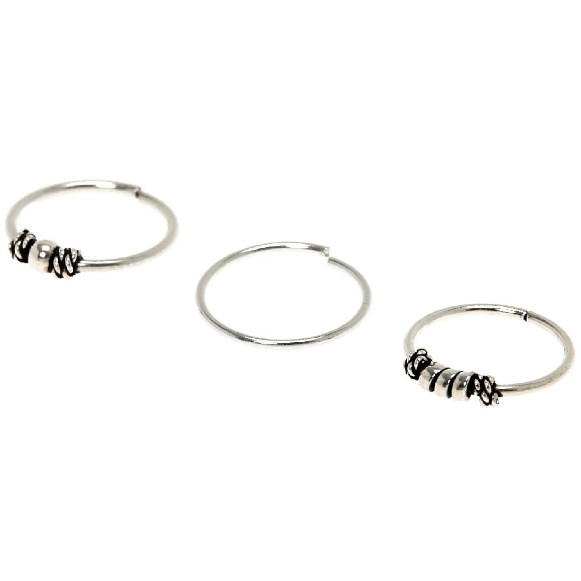 Claire's Bijoux Premium|Bijoux De Piercing-Lot de 3 anneaux de piercing de nez perlés style balinais 21 g couleur argenté