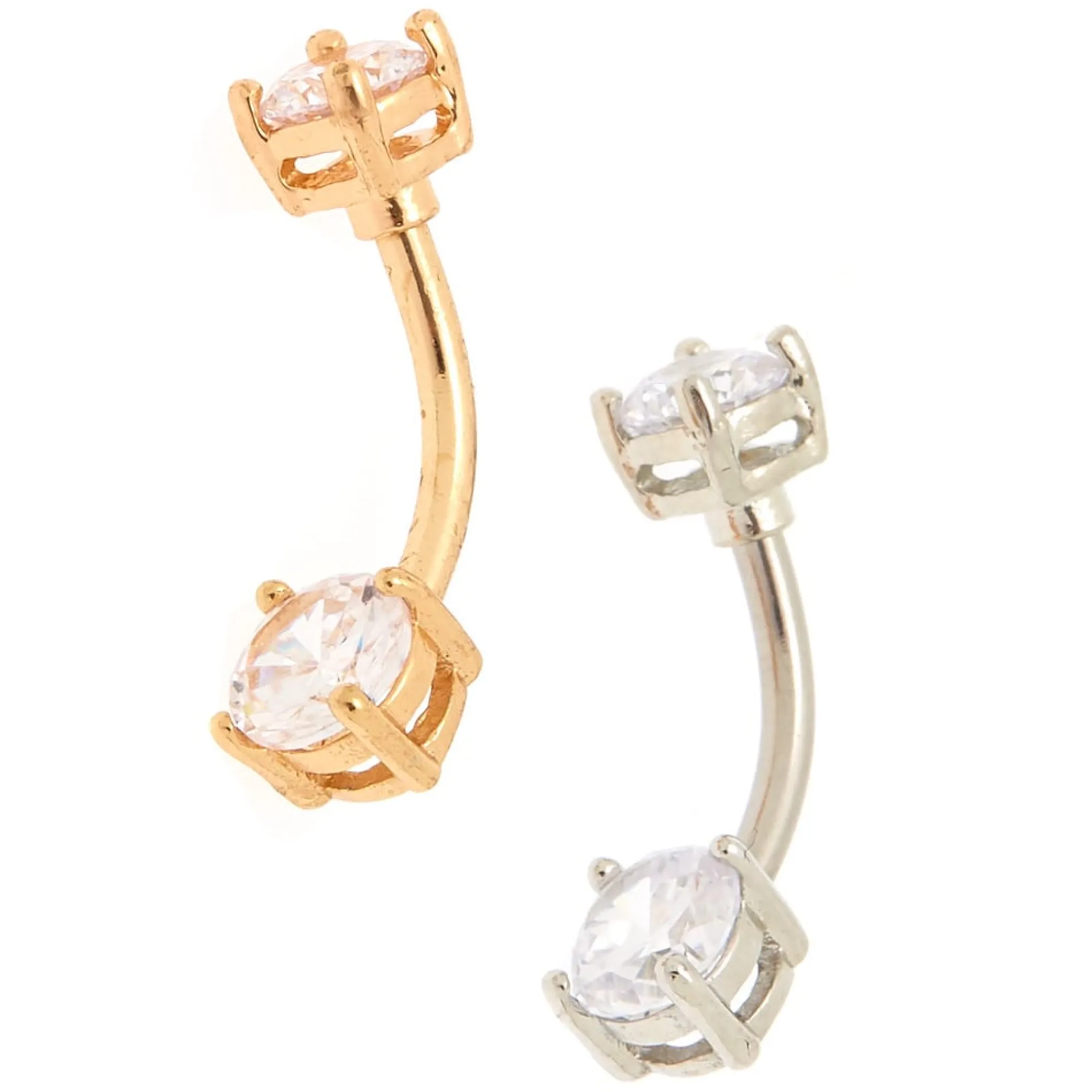 Claire's Clous D'oreilles|Bijoux De Piercing-Lot de 2 barres de piercing nombril en zircon cubique d’imitation 14 g en métaux mixtes