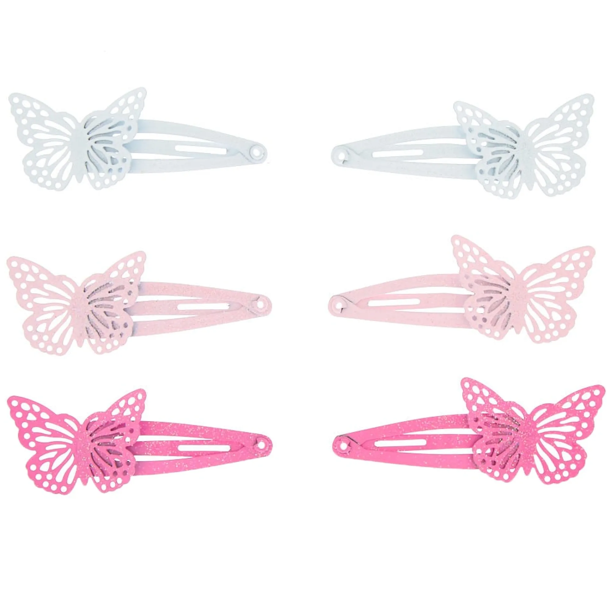 Claire's Barrettes Et Pinces-Lot de 6 barrettes clic clac roses pailletées motif papillon du Claire's Club