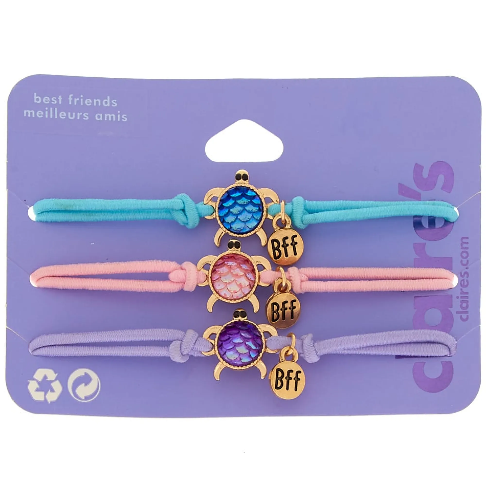 Claire's Bracelets-Lot de 3 bracelets ajustables best friends tortue pastel