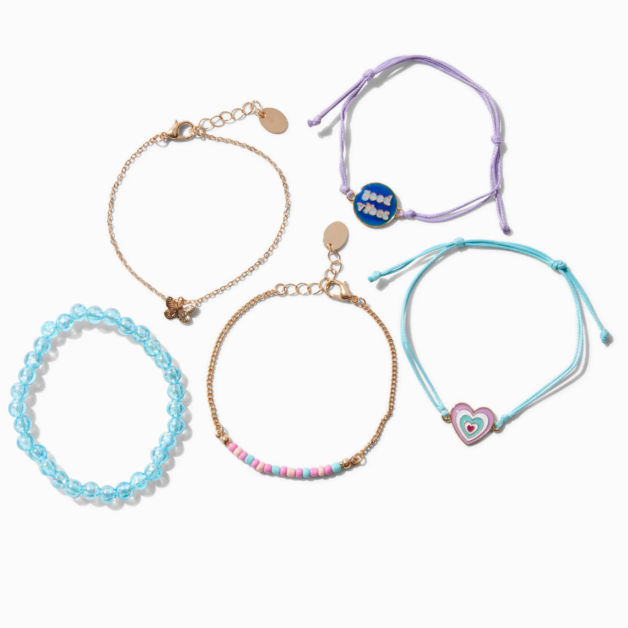 Claire's Bracelets-Lot de bracelets d'humeur réglables et perlés « Good Vibes » - Lot de 5