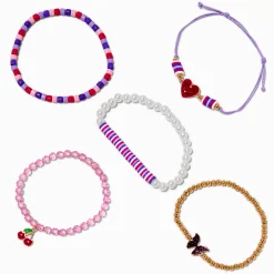 Claire's Bracelets-Lot de bracelets perles de rocaille pâte fimo cerise - Lot de 5