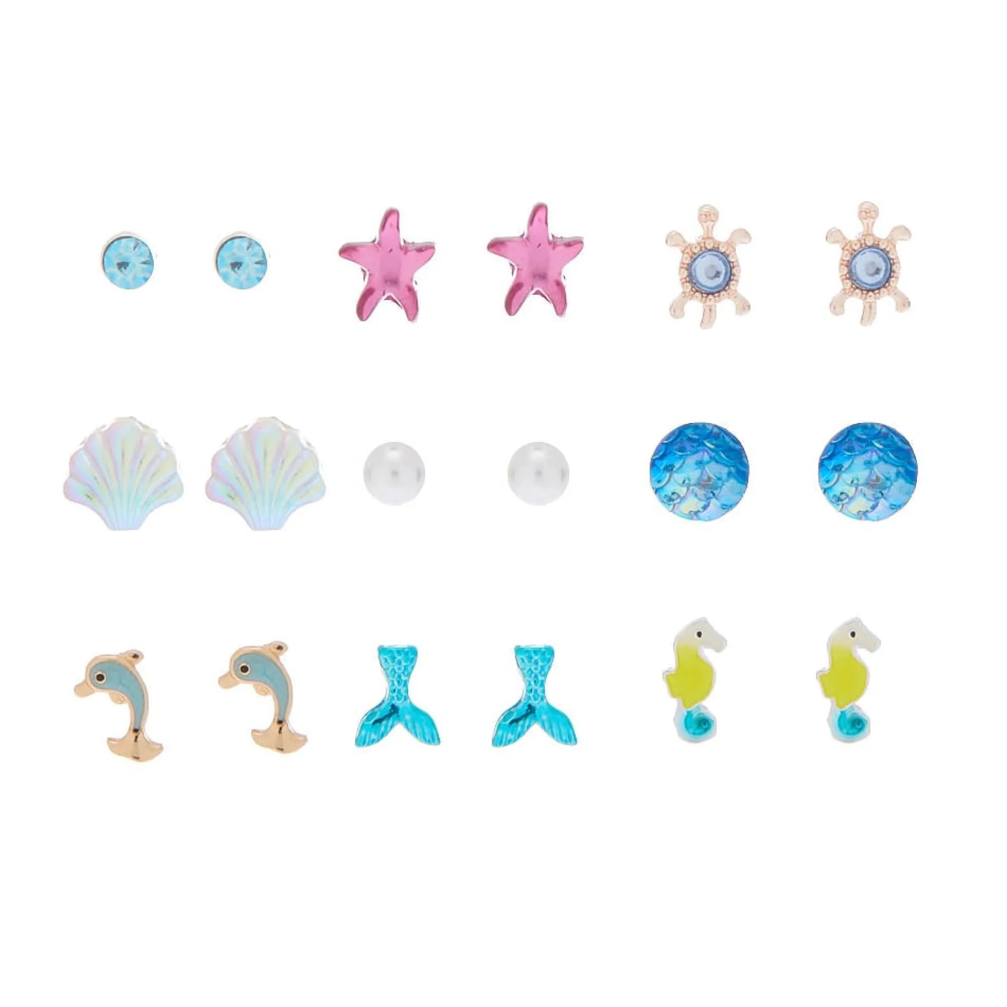 Claire's Clous D'oreilles-Lot de 9 clous d'oreille thème sous l’océan