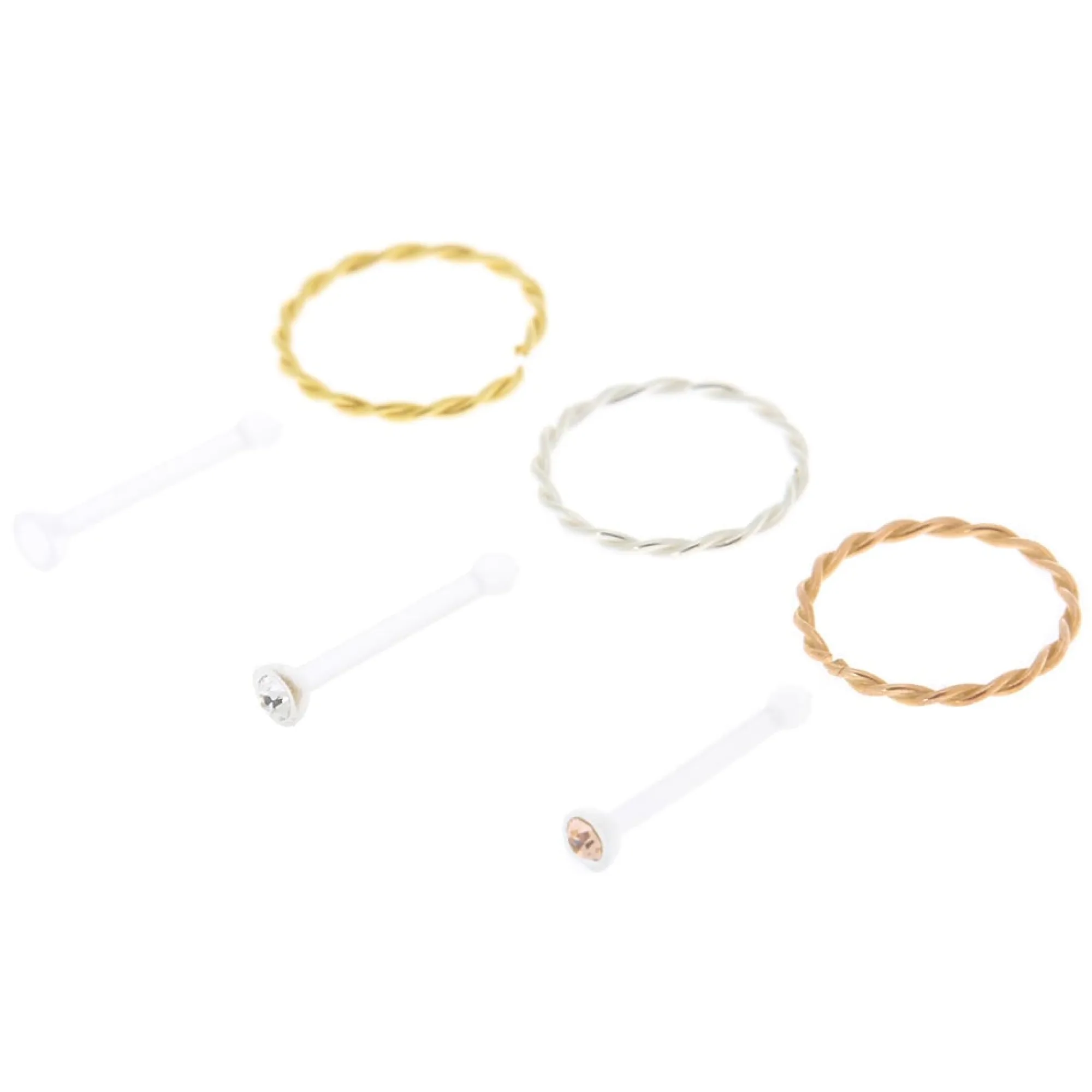 Claire's Bijoux De Piercing-Lot de 6 clous et anneaux de nez tressés 22 g en métaux mixtes