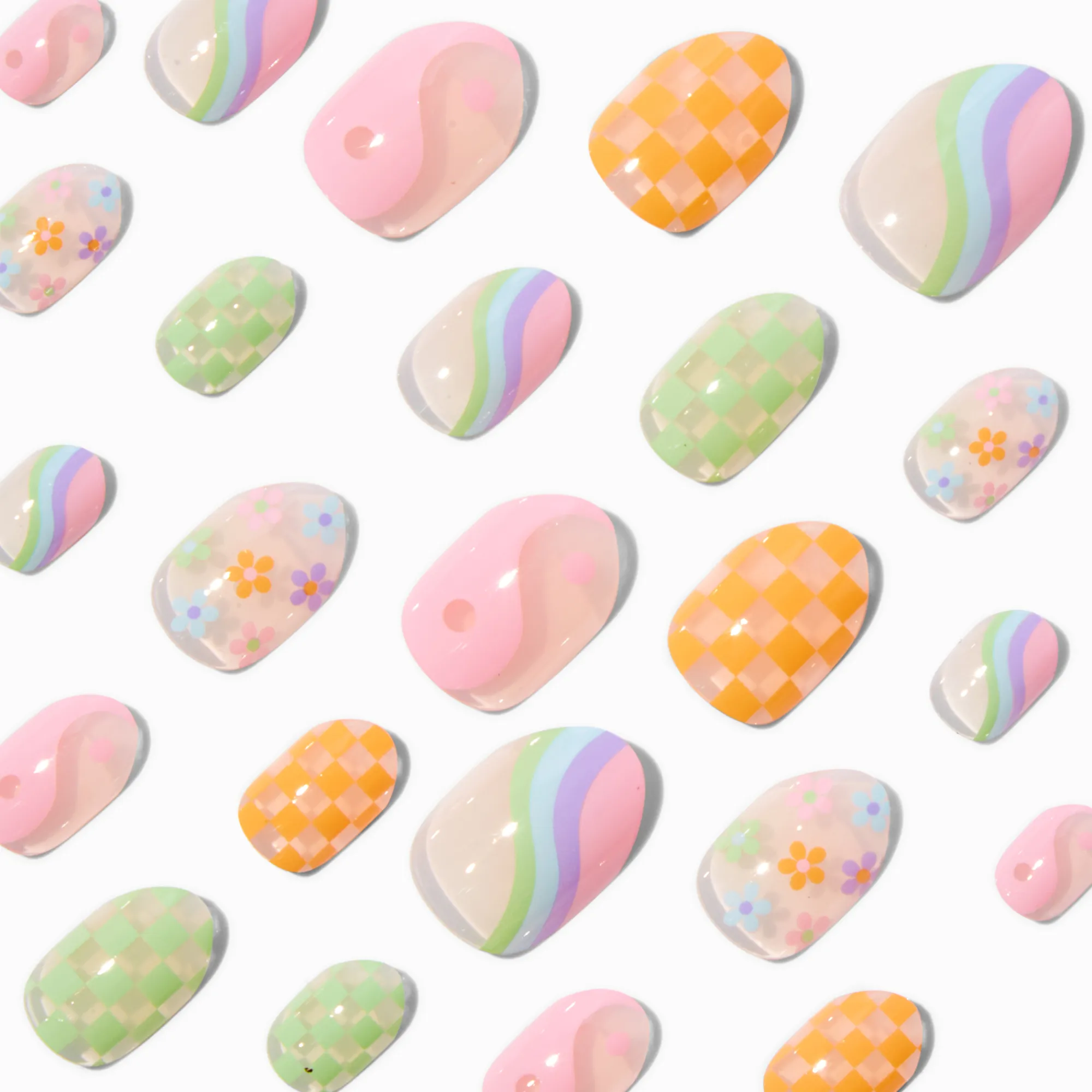 Claire's Ongles-Lot de faux ongles autocollants stiletto icônes pastel - Lot de 24