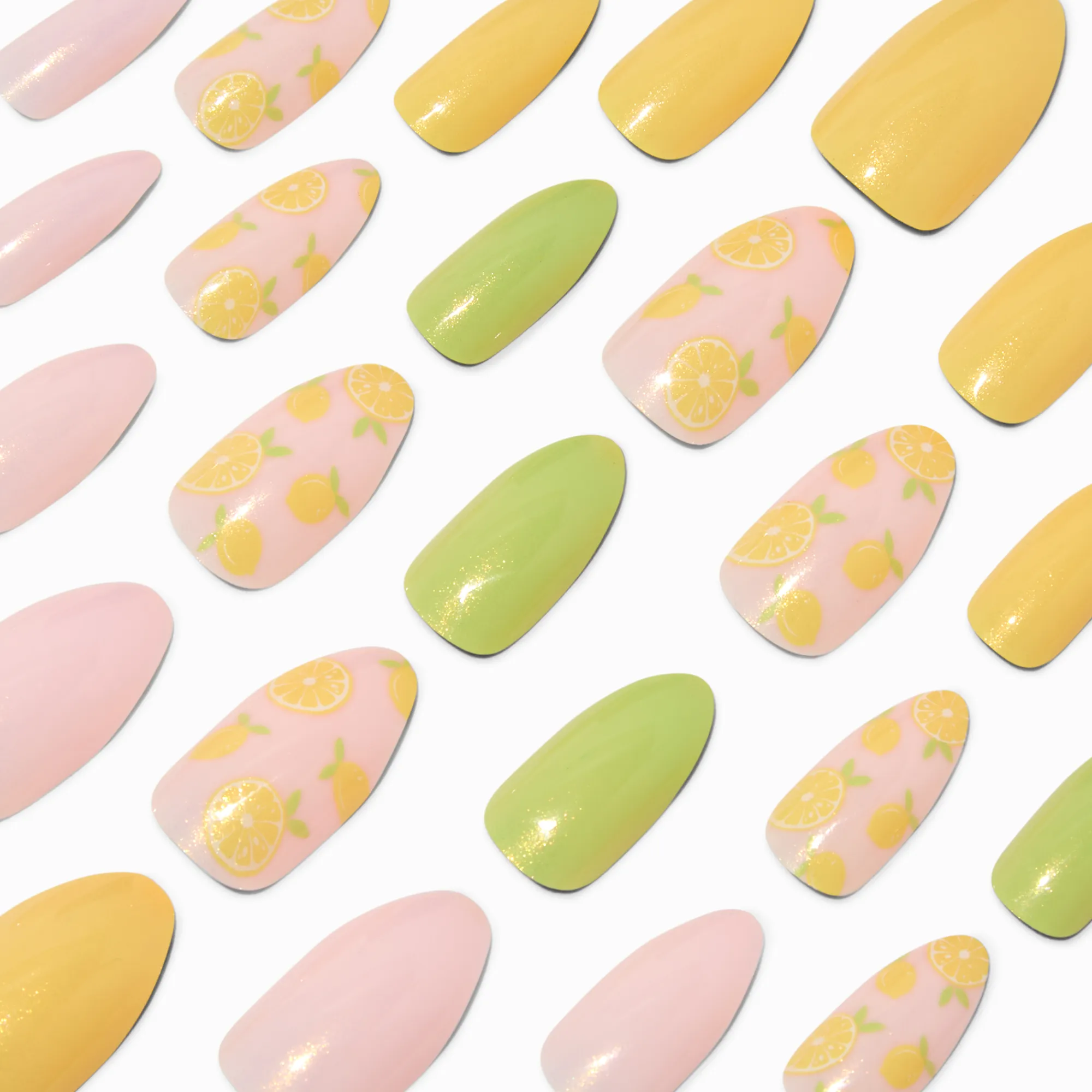 Claire's Ongles-Lot de faux ongles vegan stiletto citron - Lot de 24