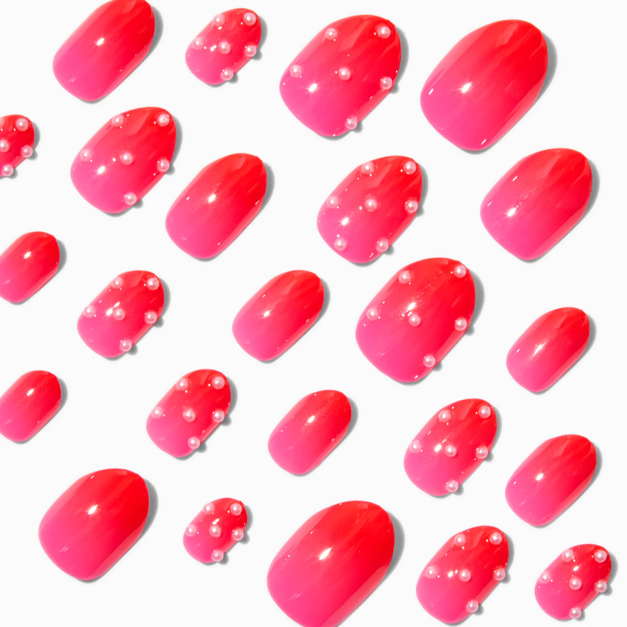 Claire's Ongles-Lot de faux ongles vegan stiletto perle d'imitation rouge dégradé - Lot de 24