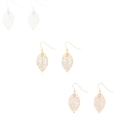 Claire's Pendantes-Lot de 3 pendantes de 2,5 cm en métaux mixtes avec feuille à motif en filigrane