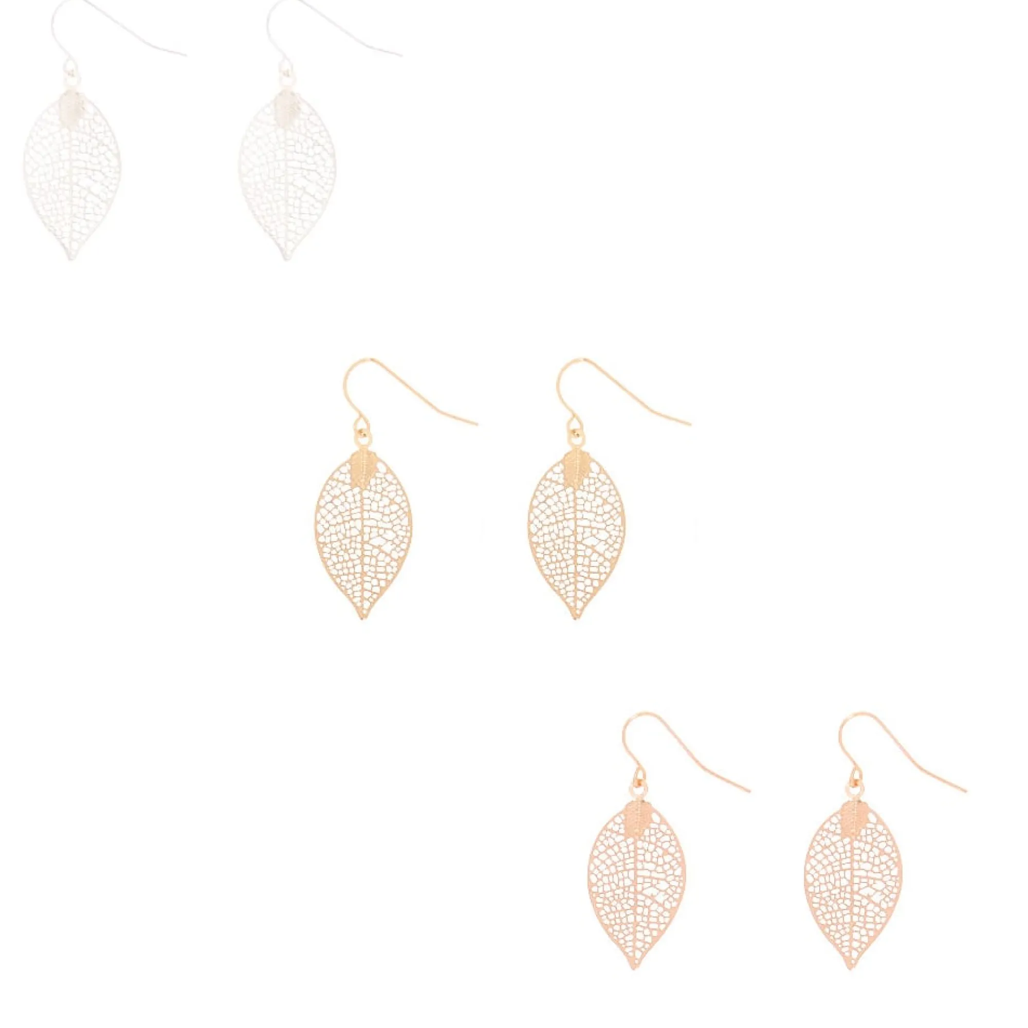 Claire's Pendantes-Lot de 3 pendantes de 2,5 cm en métaux mixtes avec feuille à motif en filigrane