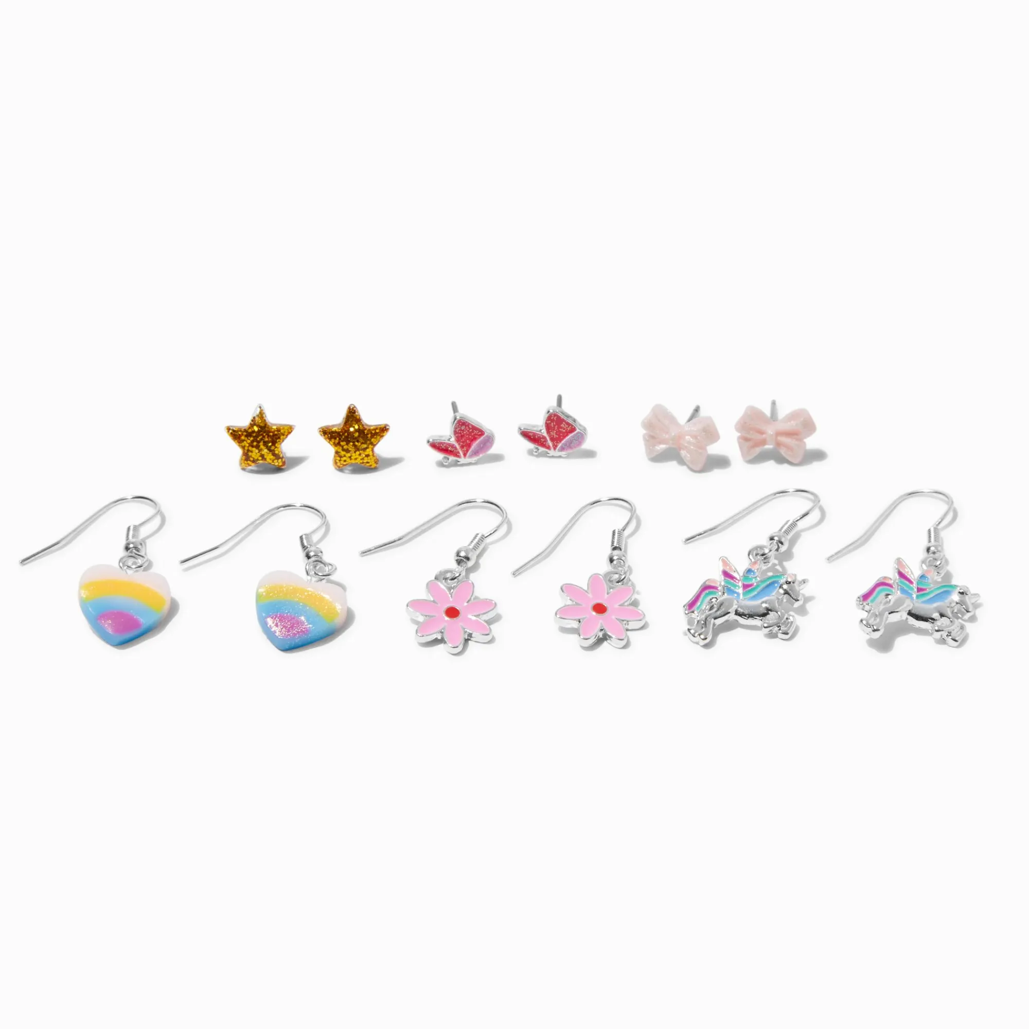 Claire's Pendantes|Clous D'oreilles-Lot de pendantes et clous papillons pastel aux motifs variés - Lot de 6
