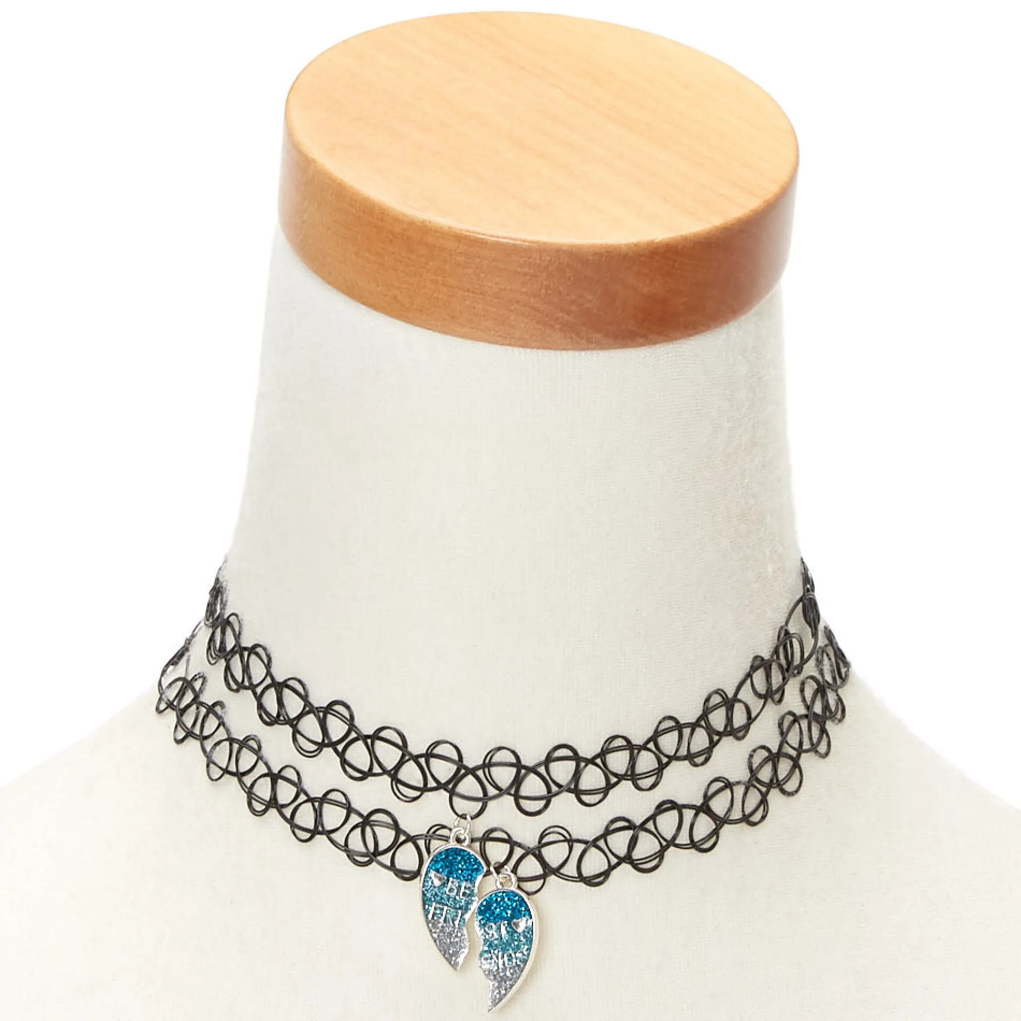 Claire's Colliers-Lot de 2 ras-de-cou effet tatouage avec cœur bleu à paillettes best friends