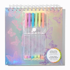 Claire's Stylos Et Crayons-Lot de stylos gel et carnet à dessin papillon holographique