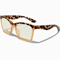 Claire's Lunettes-Lunettes couleur doré rose à verres transparents et barre frontale guépard avec réduction de la lumière bleue