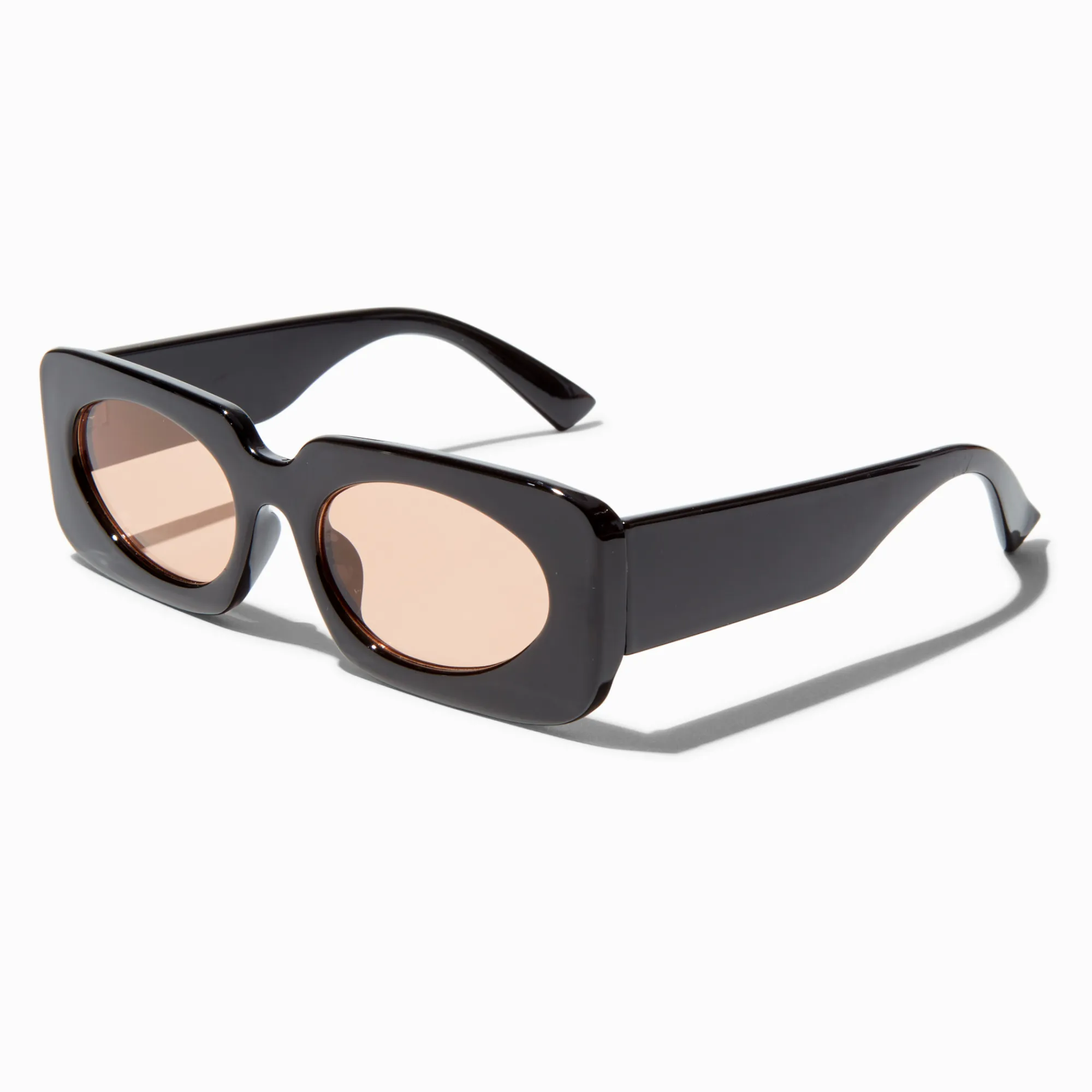 Claire's Lunettes-Lunettes de soleil rectangulaires noires à verres roses
