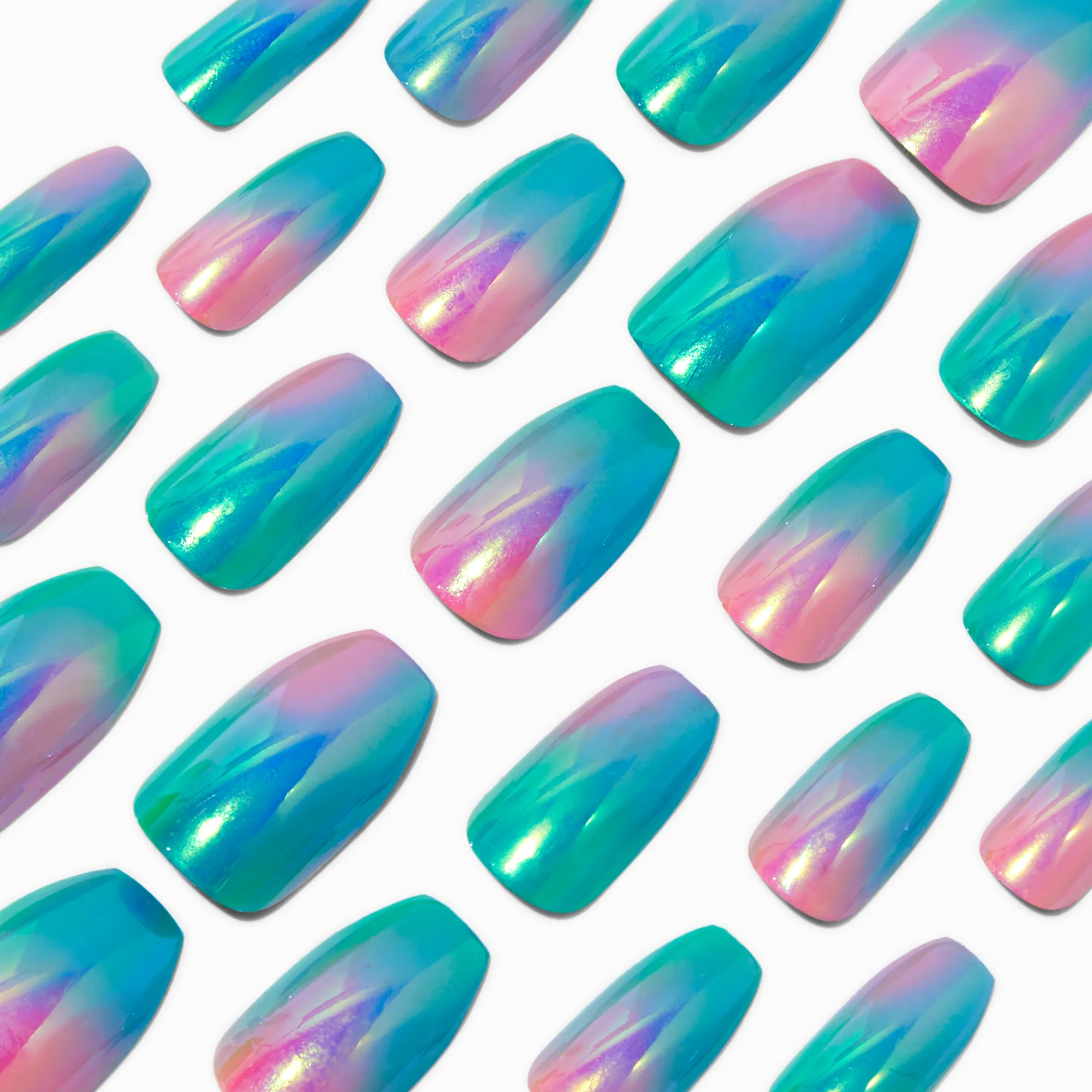 Claire's Ongles-Mermaid Chrome Coffin Vegan Faux Nail Set - 24 Pack