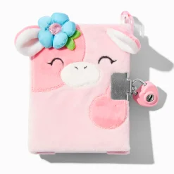 Claire's Cahiers Et Journaux Intimes-Mini journal à cadenas en peluche vache rose Claire's Club