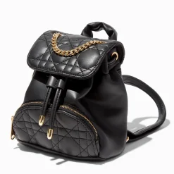 Claire's Sacs À Dos-Mini sac à dos à rabat matelassé noir