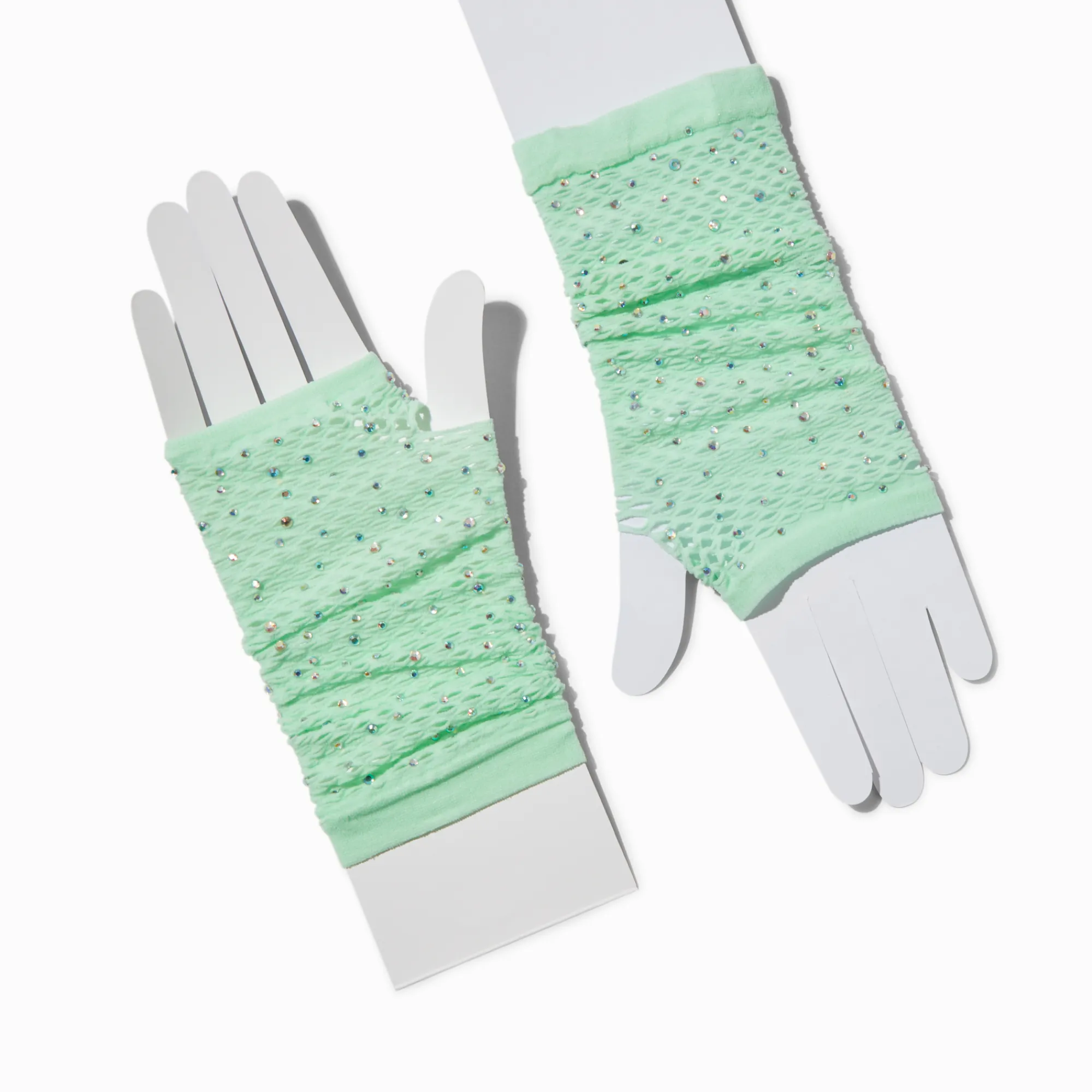 Claire's Gants Et Mitaines-Mitaines en résille strass vert menthe