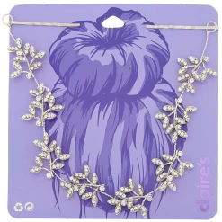 Claire's Barrettes Et Pinces-Ornement pour cheveux feuille avec strass couleur argentée