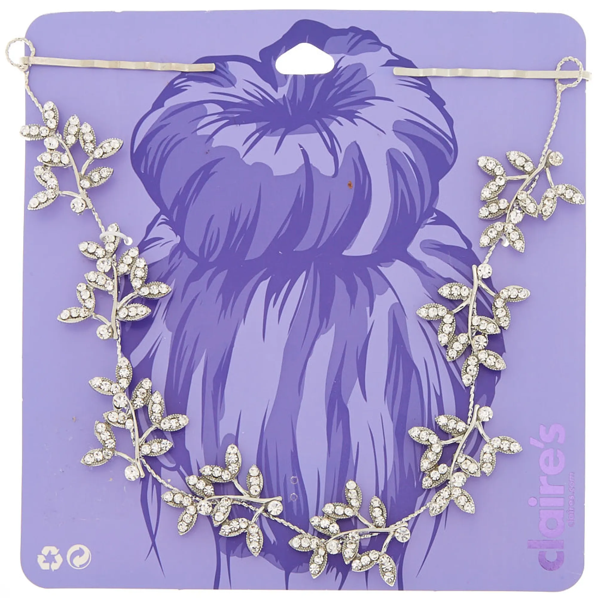 Claire's Barrettes Et Pinces-Ornement pour cheveux feuille avec strass couleur argentée