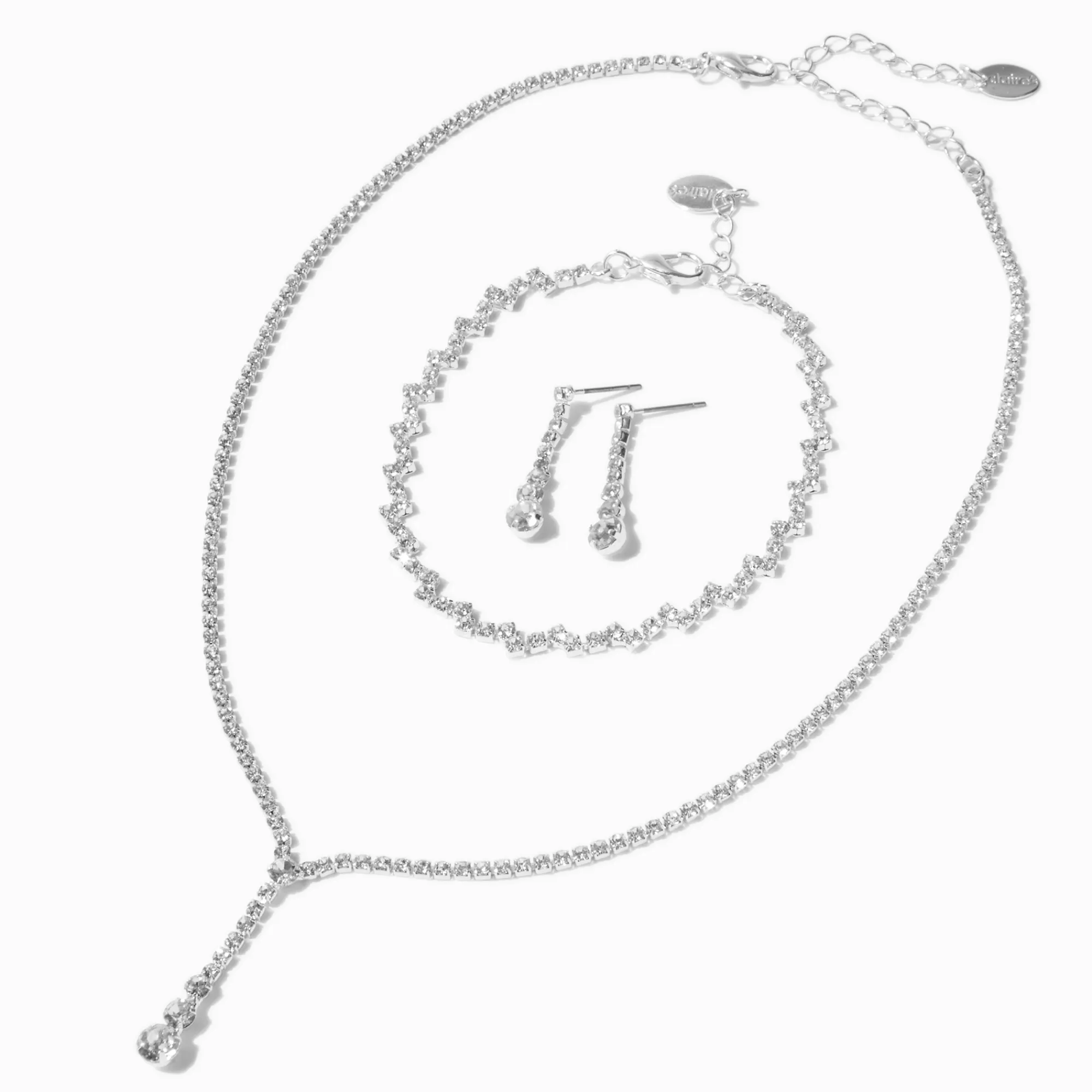 Claire's Parures De Bijoux-Parure de bijoux collier en Y goutte délicats couleur argentée - Lot de 3
