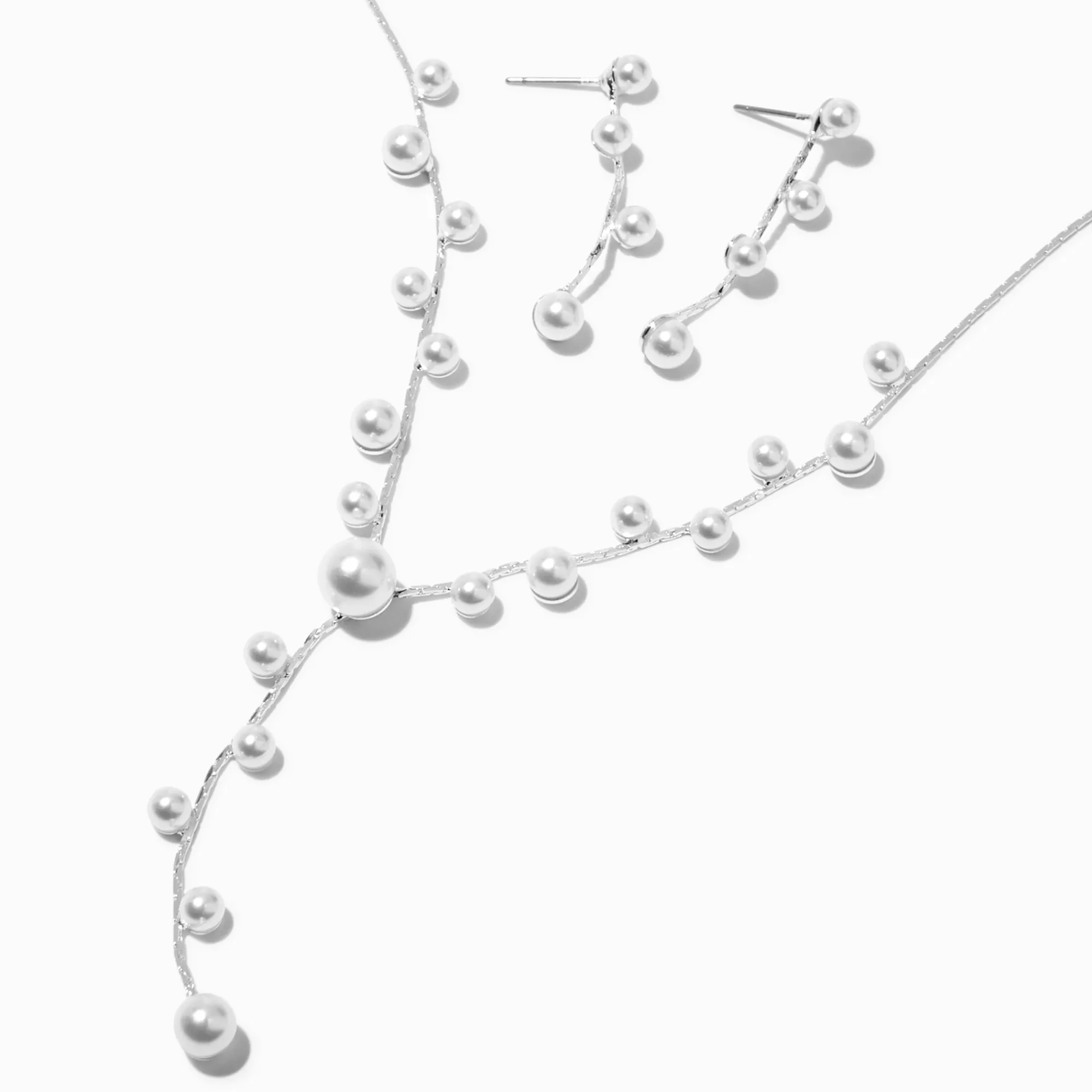 Claire's Parures De Bijoux-Parure de bijoux en Y perles d’imitation couleur argentée - Lot de 2