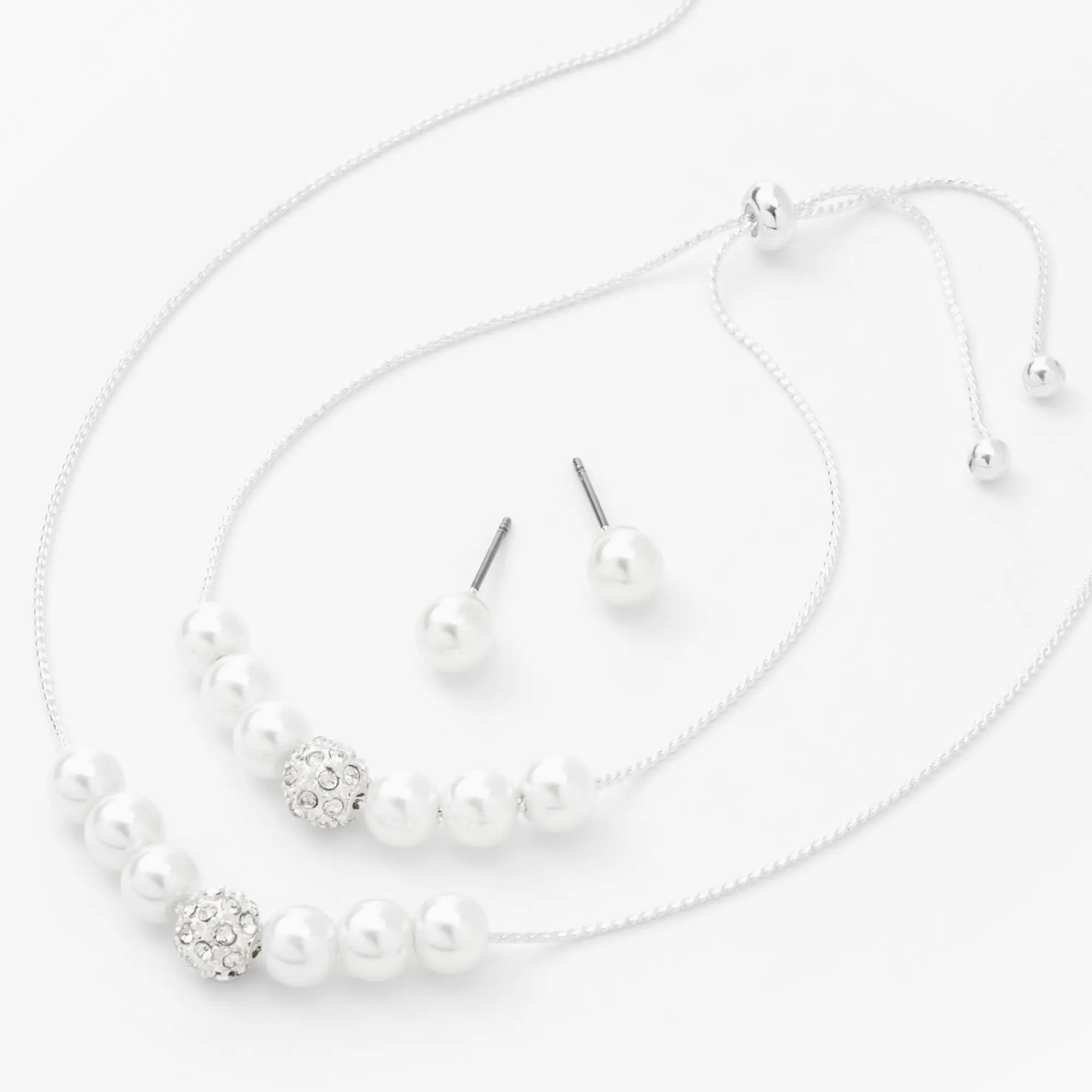 Claire's Parures De Bijoux-Parure de bijoux perles d'imitation couleur argentée - Lot de 3