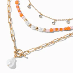 Claire's Colliers-Pearl Toggle Coral Beaded Multi-Strand Necklace