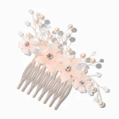 Claire's Barrettes Et Pinces-Peigne à cheveux à fleurs perle d’imitation rose tendre