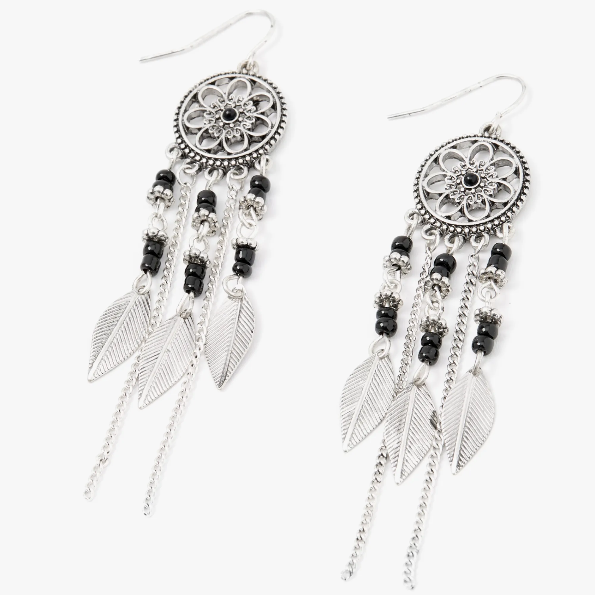Claire's Pendantes-Pendantes attrape-rêves perlées fleurs 8 cm couleur argentée - Noir
