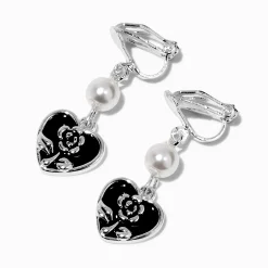 Claire's Clips Et Autocollants-Pendantes à clip 2,5 cm perle d'imitation et cœur noires