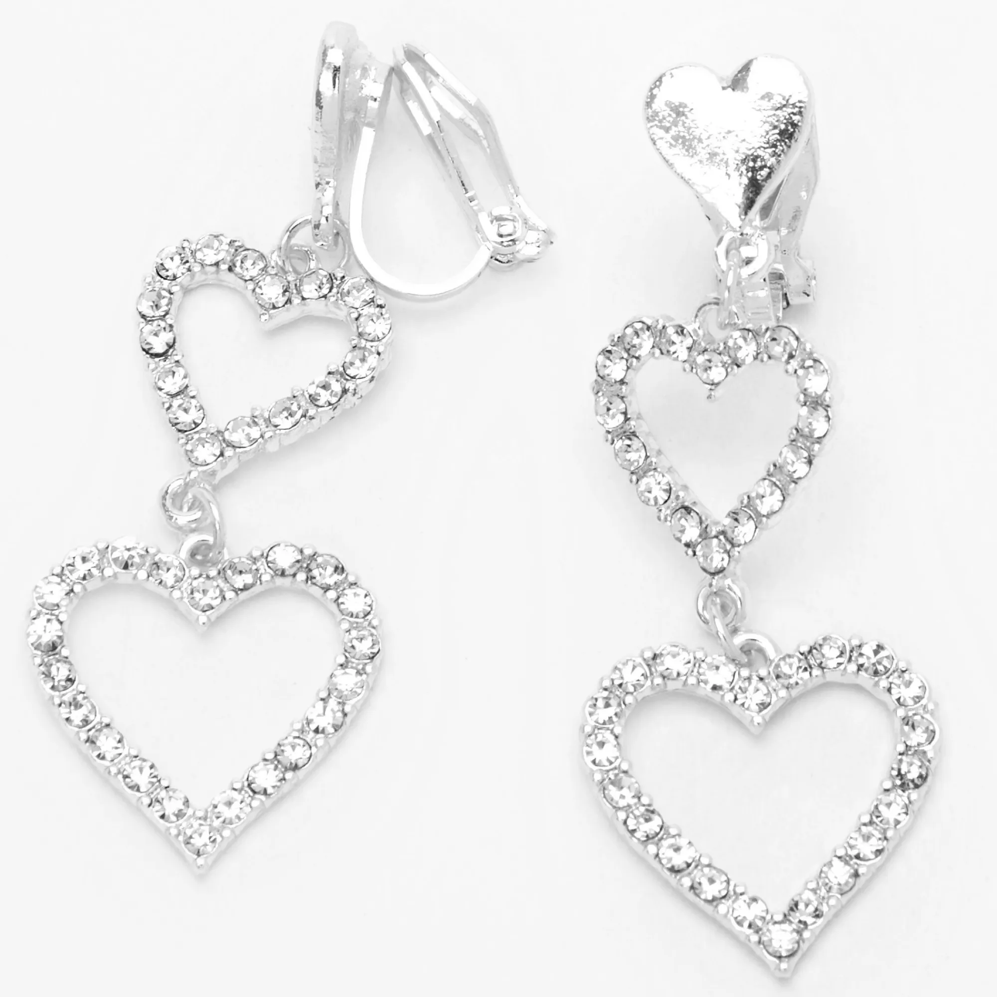 Claire's Clips Et Autocollants|Pendantes-Pendantes à clip à trois cœurs 4 cm couleur argentée