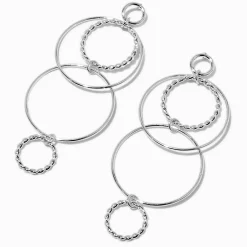 Claire's Pendantes-Pendantes 8 cm anneaux entrecroisés couleur argentée