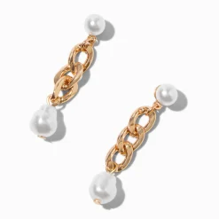 Claire's Pendantes-Pendantes 5 cm chaîne cubaine couleur dorée et perles d'imitation