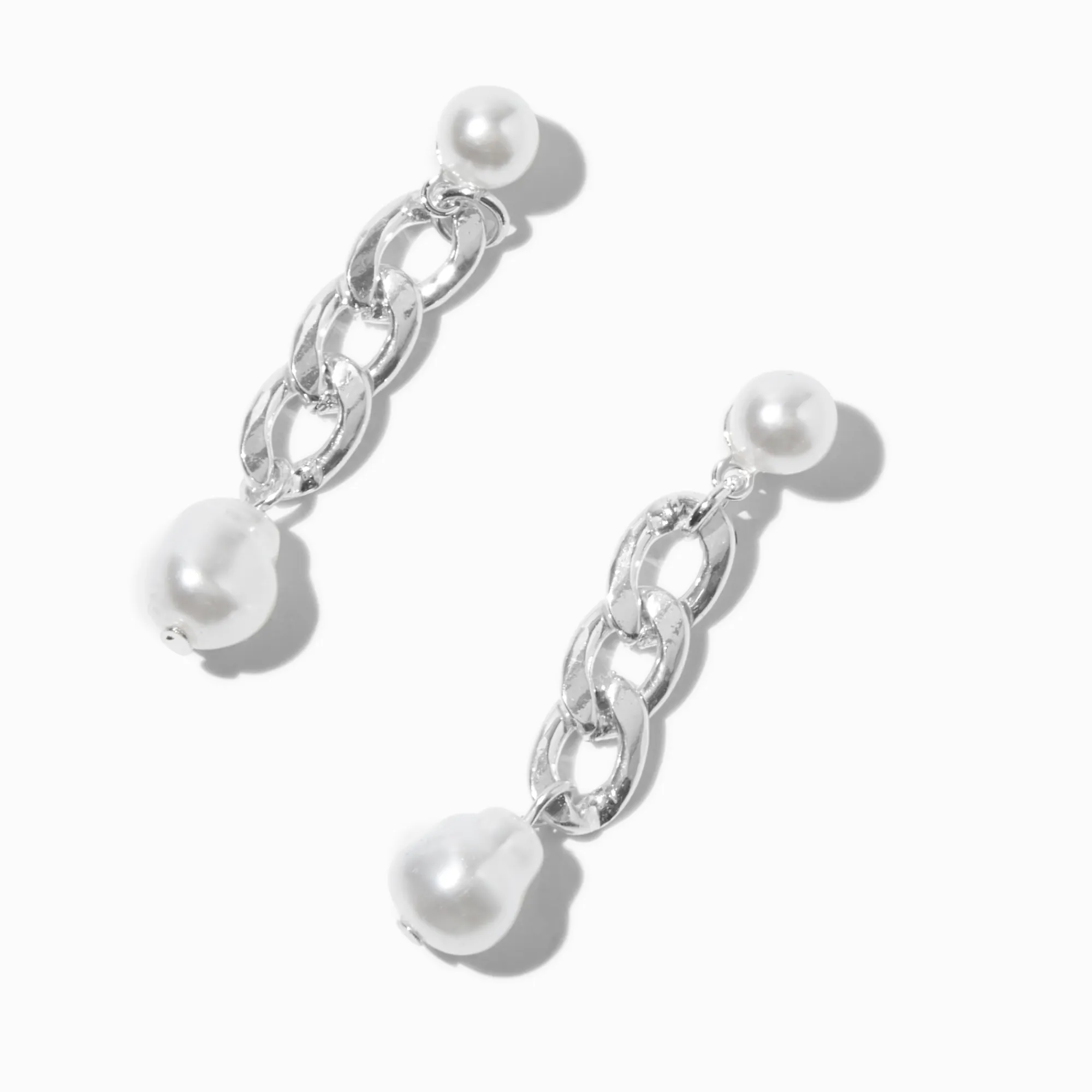 Claire's Pendantes-Pendantes 5 cm chaîne cubaine perles d'imitation et couleur argentée