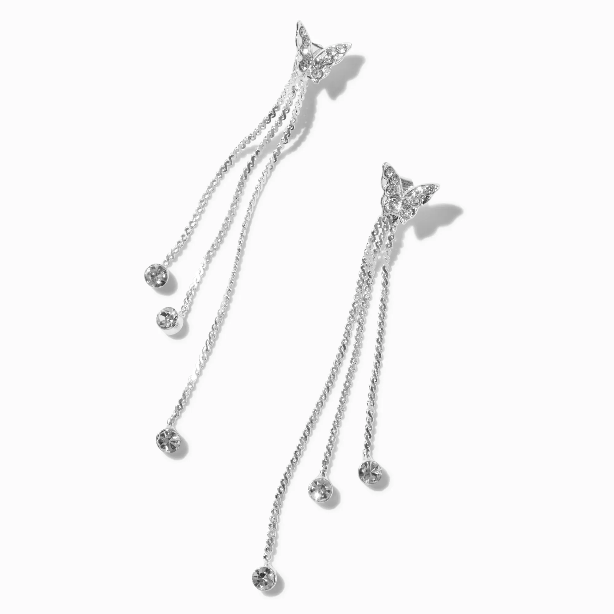 Claire's Pendantes-Pendantes 8 cm chaînes frangées couleur argentée papillon en strass