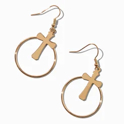 Claire's Pendantes-Pendantes 5 cm circulaires croix gothique couleur dorée
