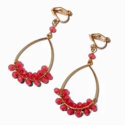Claire's Clips Et Autocollants|Anneaux-Pendantes 4 cm à clip anneaux couleur dorée perlés roses