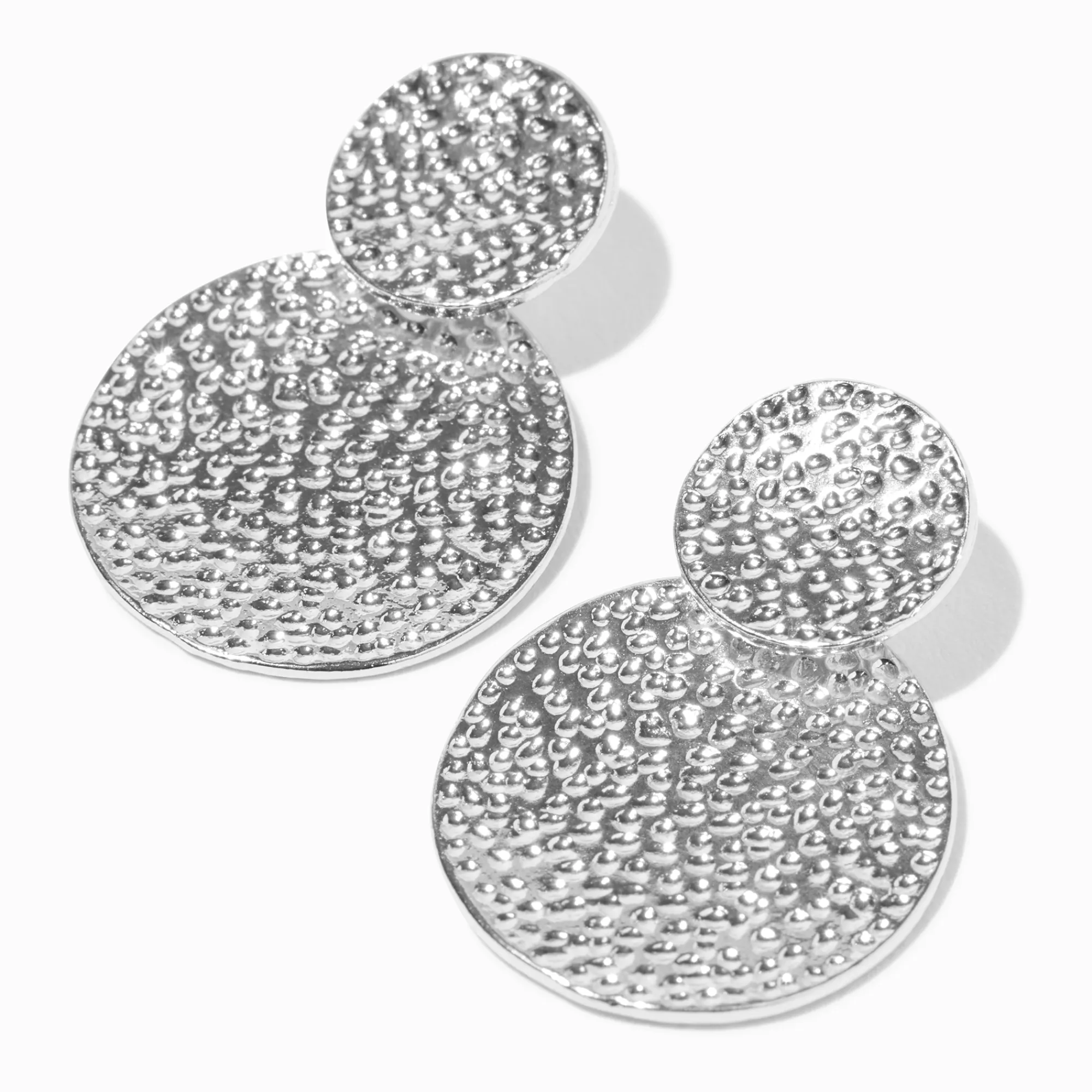 Claire's Pendantes-Pendantes 5 cm deux disques texturés couleur argentée