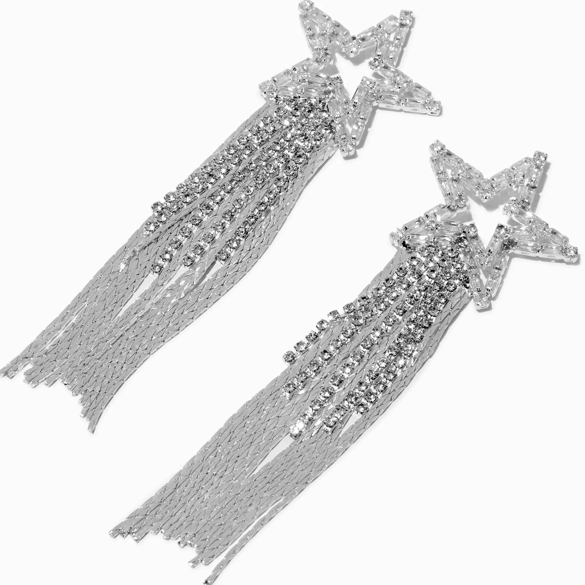 Claire's Pendantes-Pendantes 10 cm franges étoile strass couleur argentée