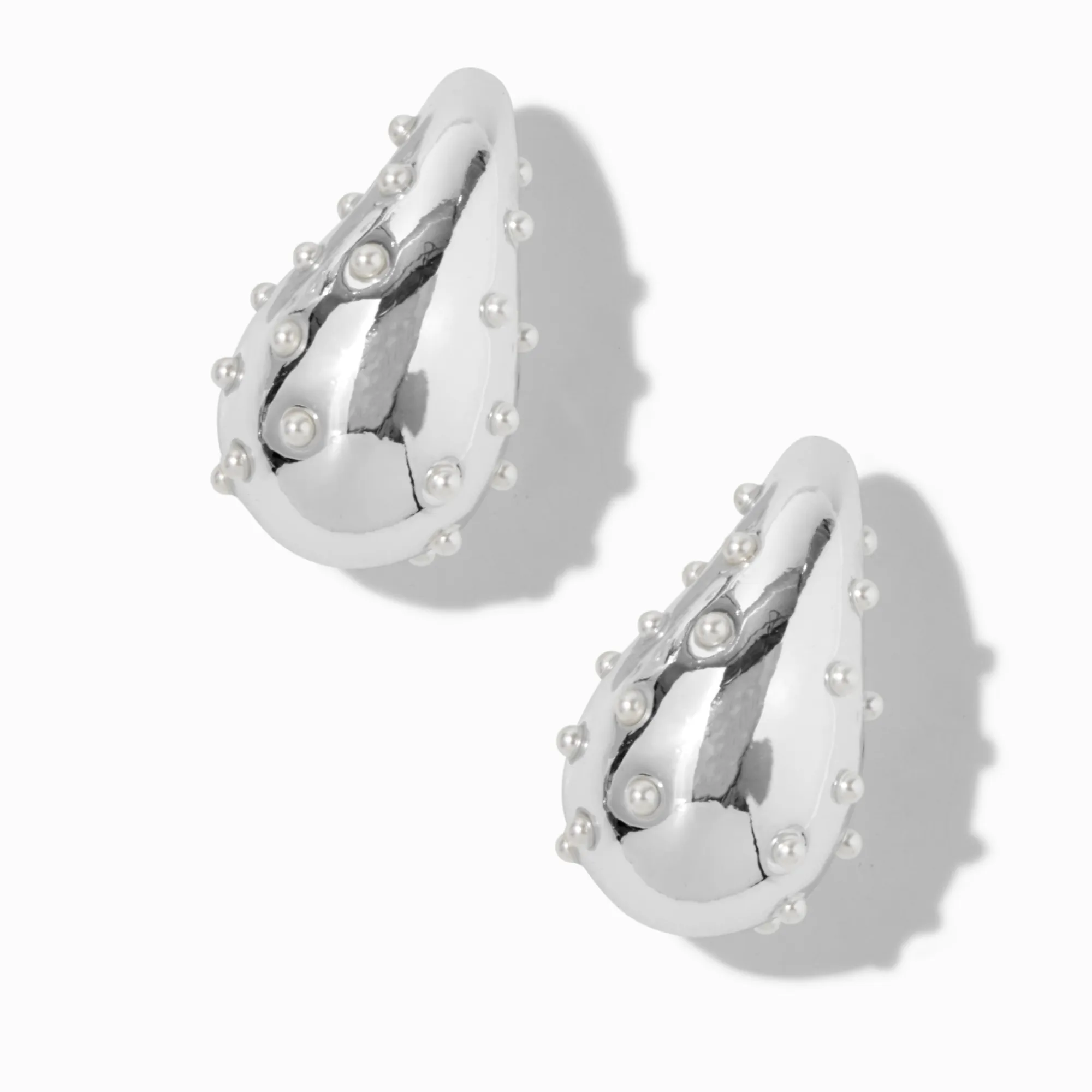 Claire's Pendantes-Pendantes 2,5 cm haricot long parsemées de perles d’imitation couleur argentée