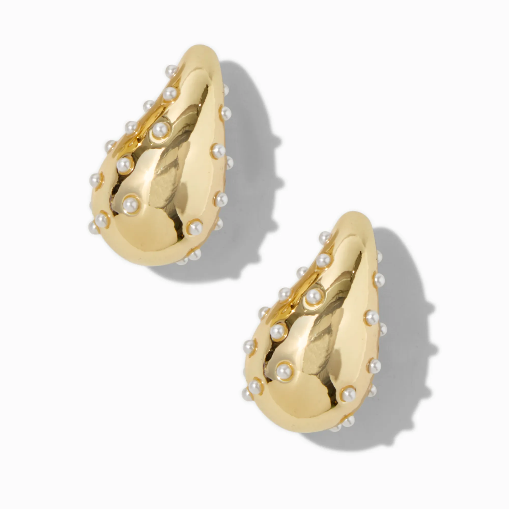 Claire's Pendantes-Pendantes 2,5 cm haricot long parsemées de perles d’imitation couleur dorée