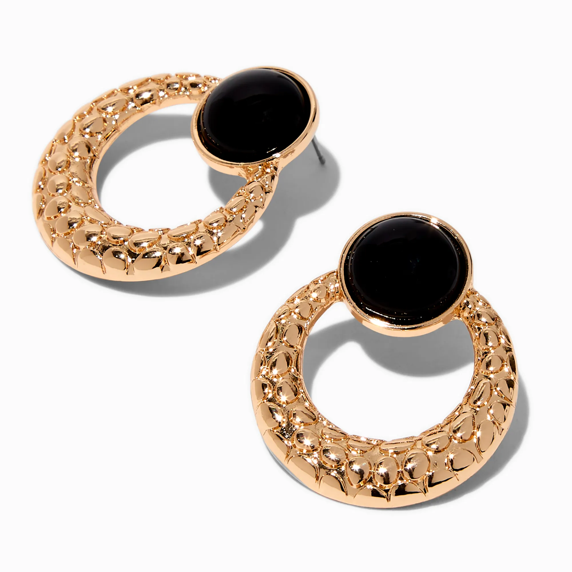 Claire's Pendantes-Pendantes 4 cm heurtoir de porte texturées couleur dorée émaillées noires