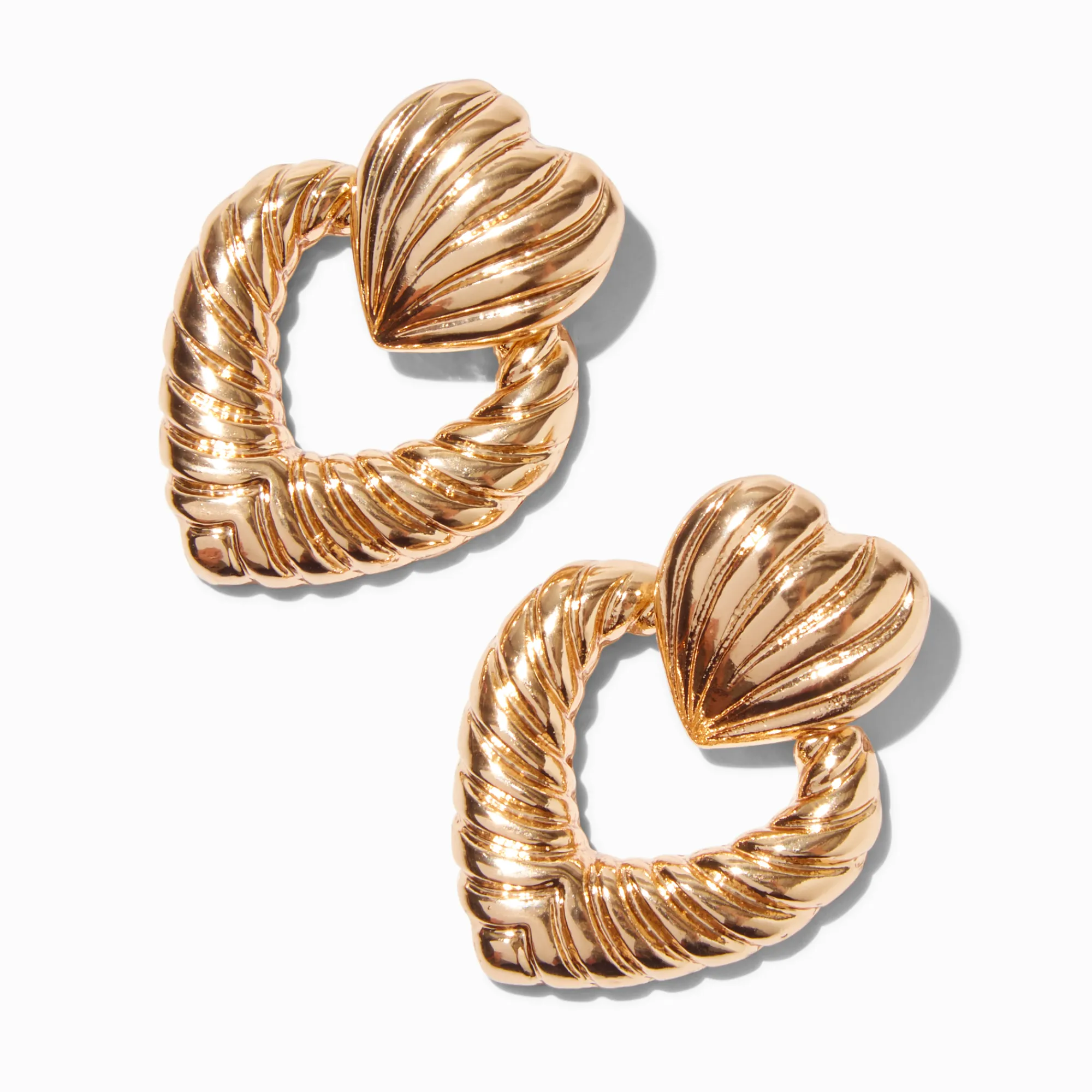Claire's Pendantes-Pendantes 4 cm heurtoir de porte cœur rainurées couleur dorée