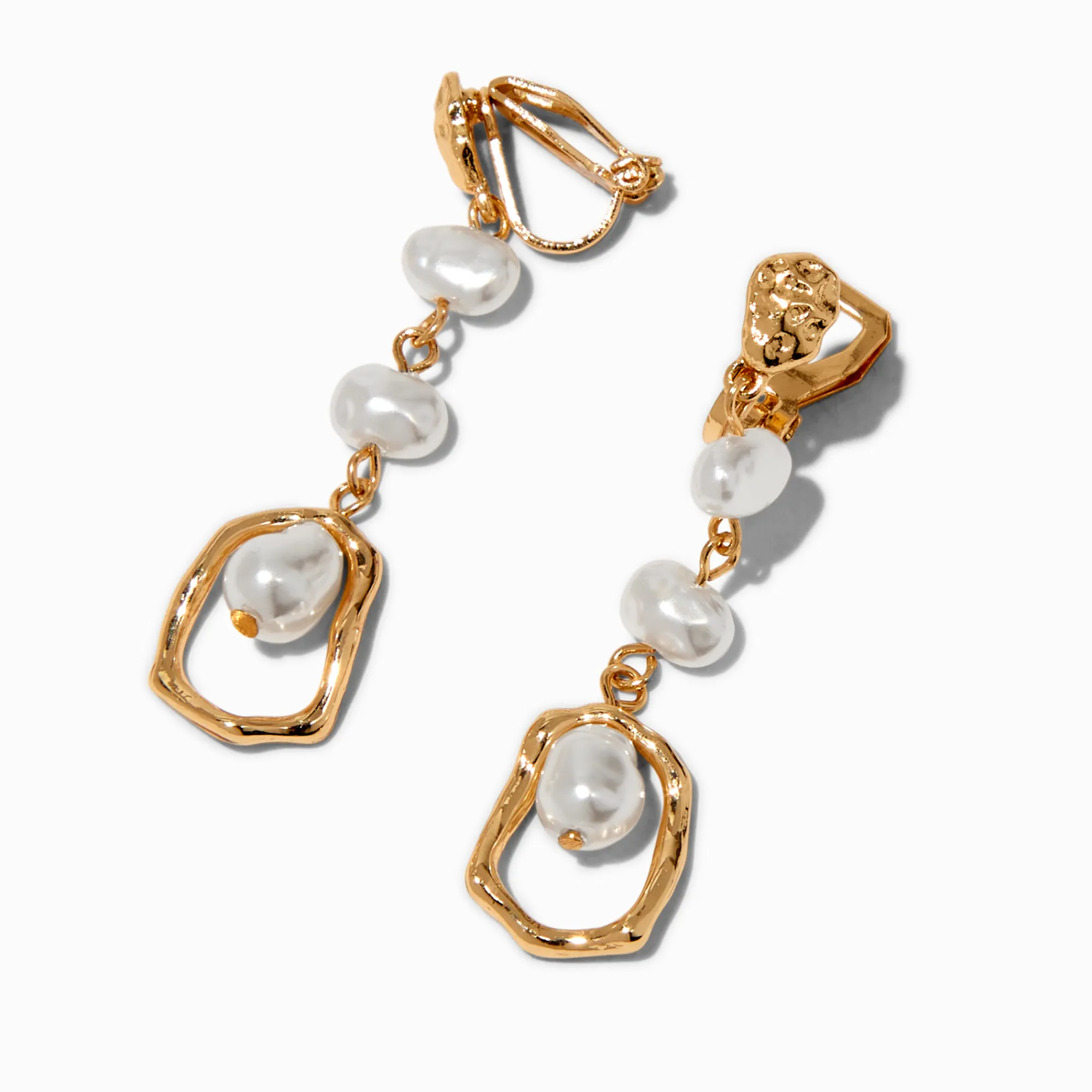 Claire's Pendantes-Pendantes 8 cm linéaires perles d'imitation martelées couleur dorée