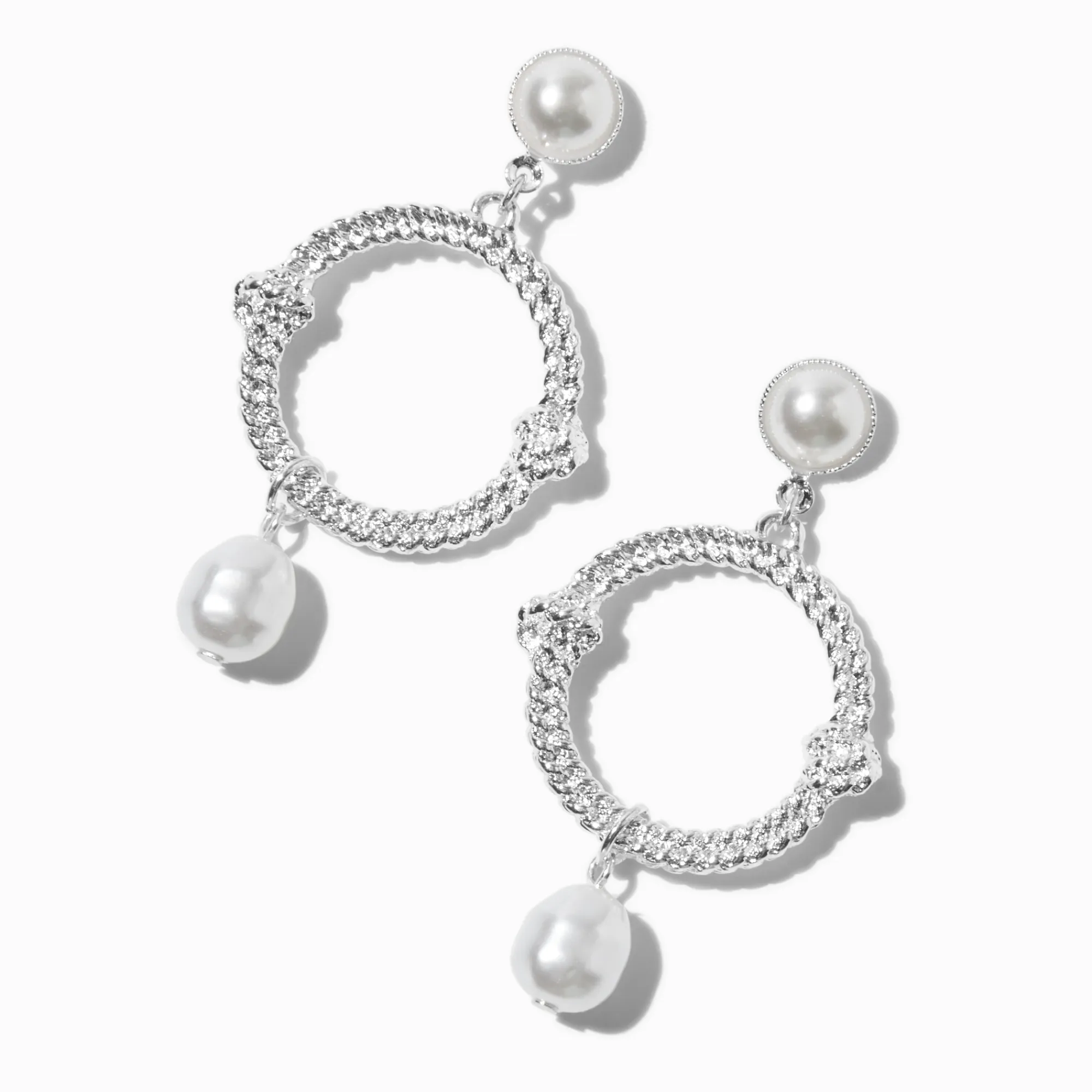 Claire's Pendantes-Pendantes 5 cm perles d’imitation circulaires couleur argentée