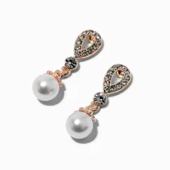 Claire's Pendantes-Pendantes 2,5 cm strass et perle d'imitation couleur doré rose