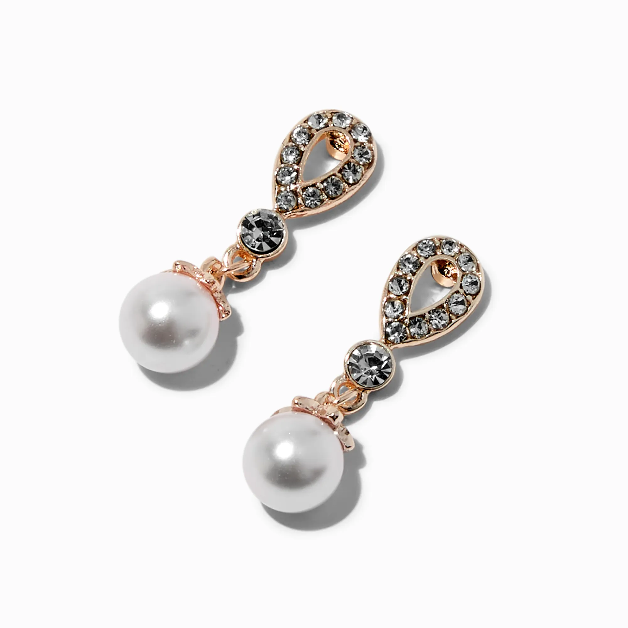 Claire's Pendantes-Pendantes 2,5 cm strass et perle d'imitation couleur doré rose