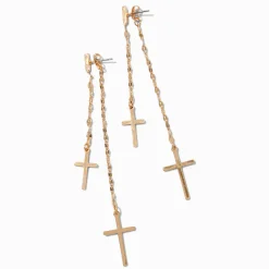 Claire's Pendantes-Pendantes devant-derrière avec chaînes guirlande et croix couleur dorée